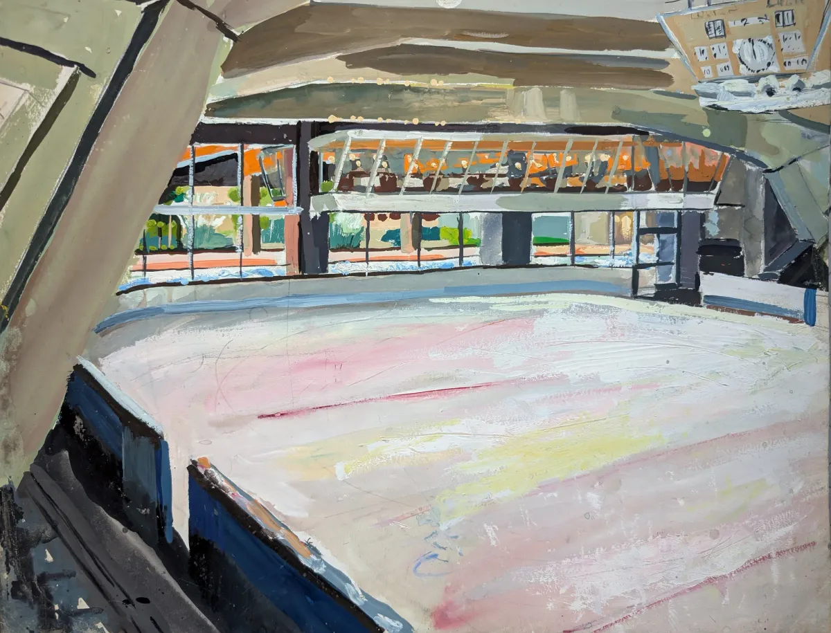 France Courbevoie Skating Rink - Gouache painting by Nicholas Stedman