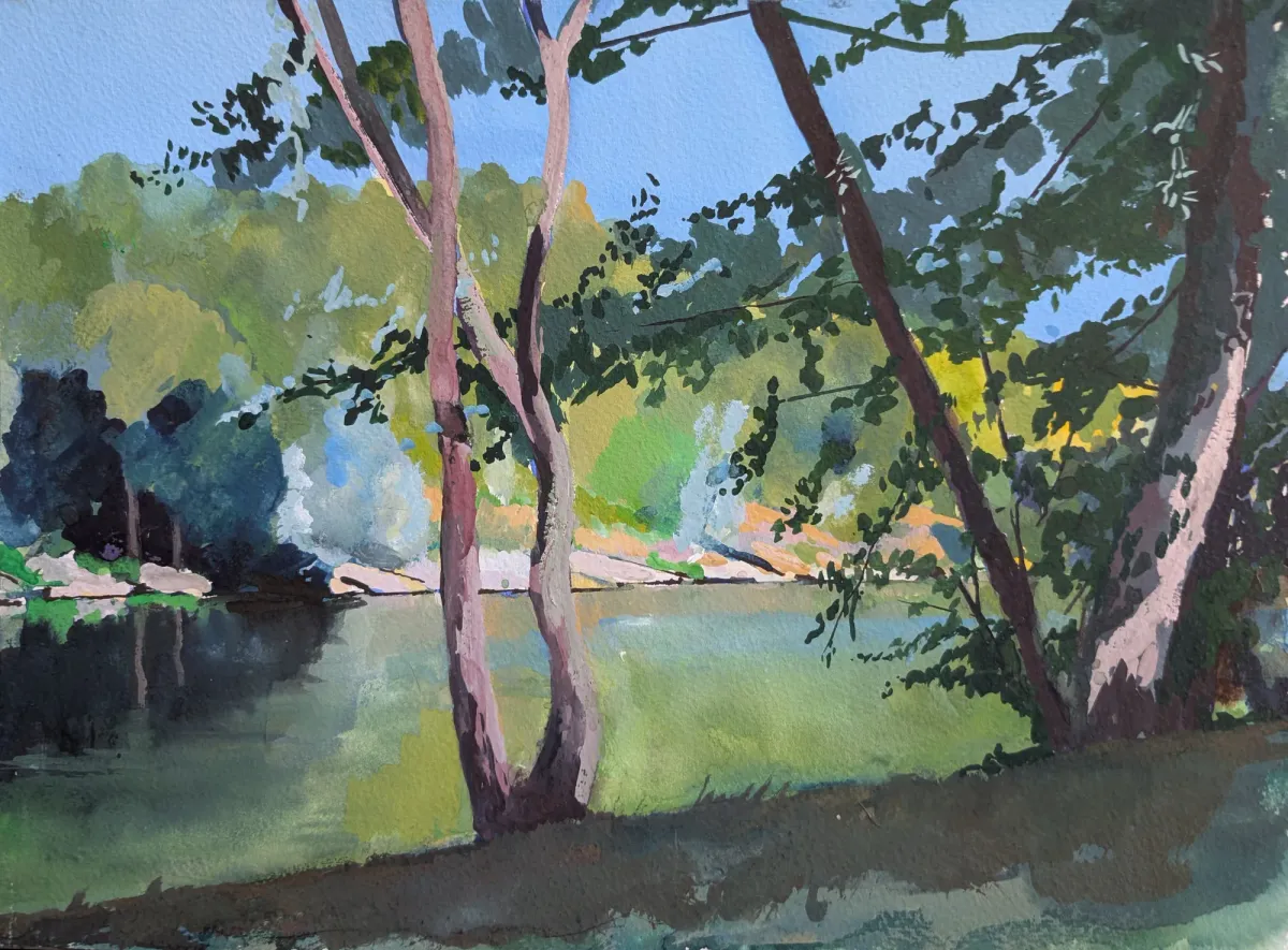 France River Lot - Gouache painting by Nicholas Stedman