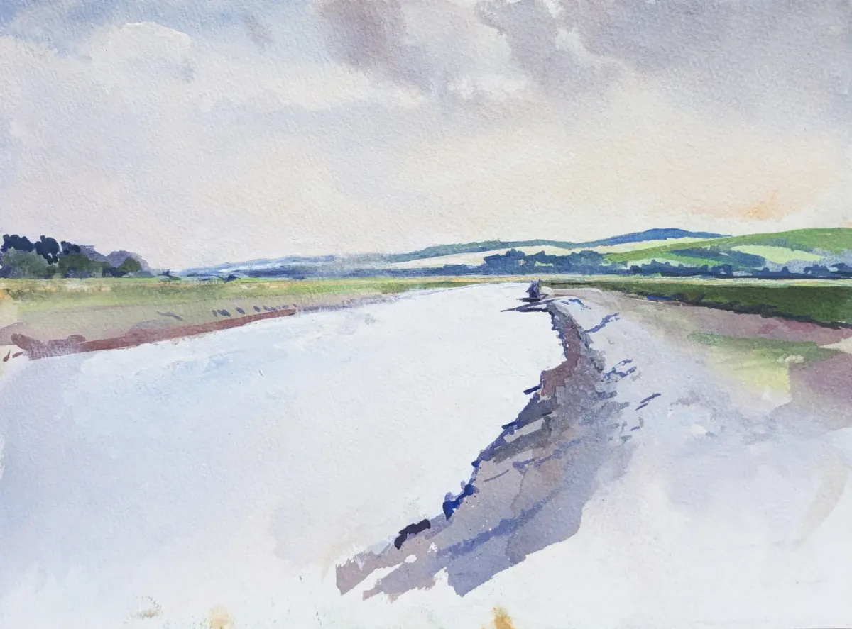 River Ouse Newhaven - Gouache painting by Nicholas Stedman