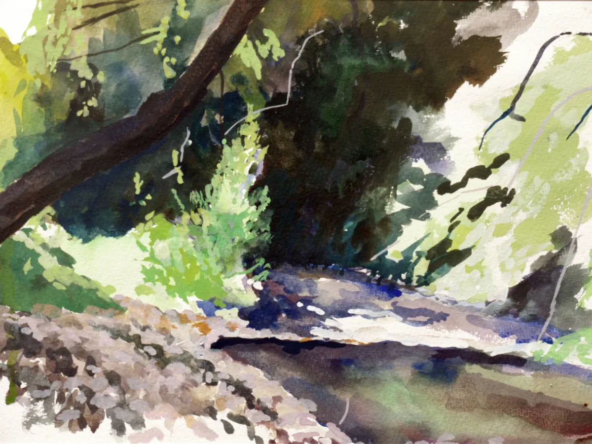 Sunlight over River Sicily - Gouache painting by Nicholas Stedman