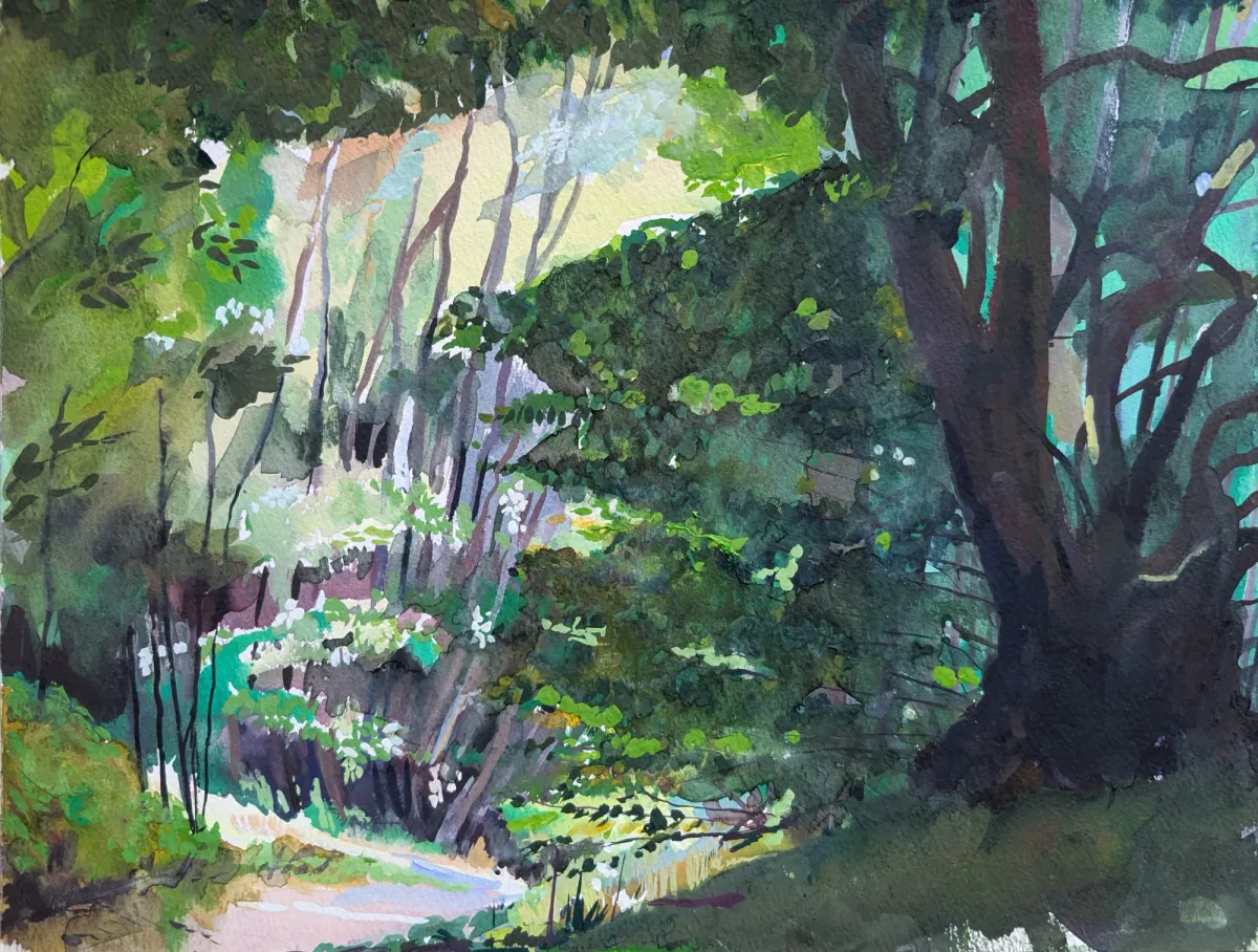 Wood Near Canterbury - Gouache painting by Nicholas Stedman capturing the spirit of the landscape
