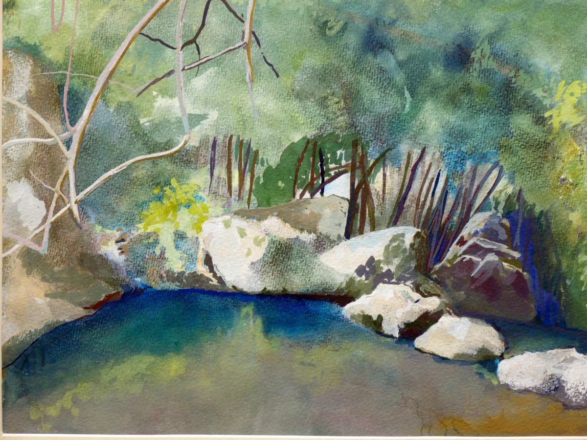 Pantalica Rocks Calcinara Stream - Painting of Pantalica canyon, Sicily by Nicholas Stedman