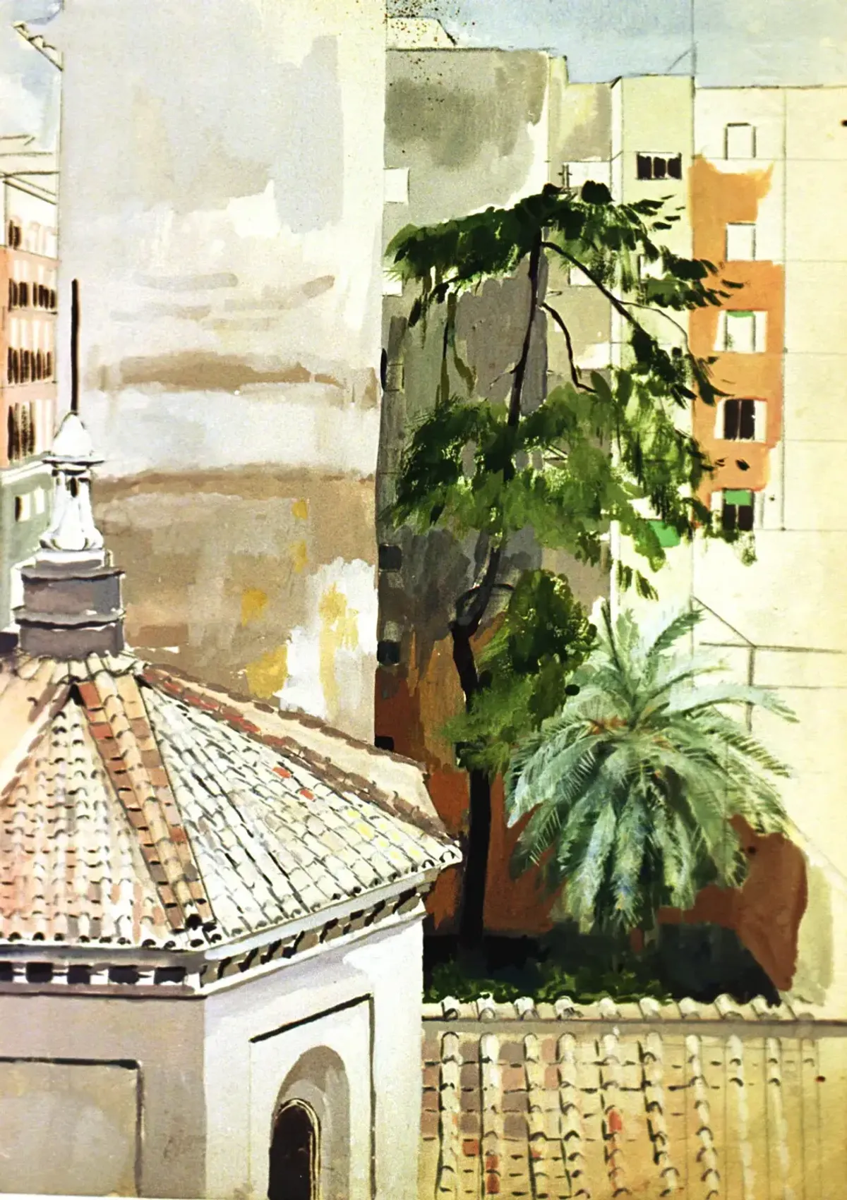Rome Santa Pudenziana - Gouache painting by Nicholas Stedman capturing the spirit of the landscape