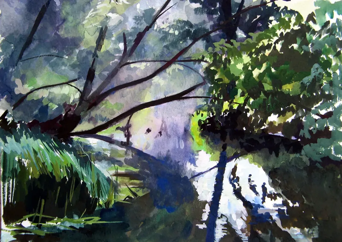Stour Magic Realism River - Gouache painting of the River Stour, Kent by Nicholas Stedman